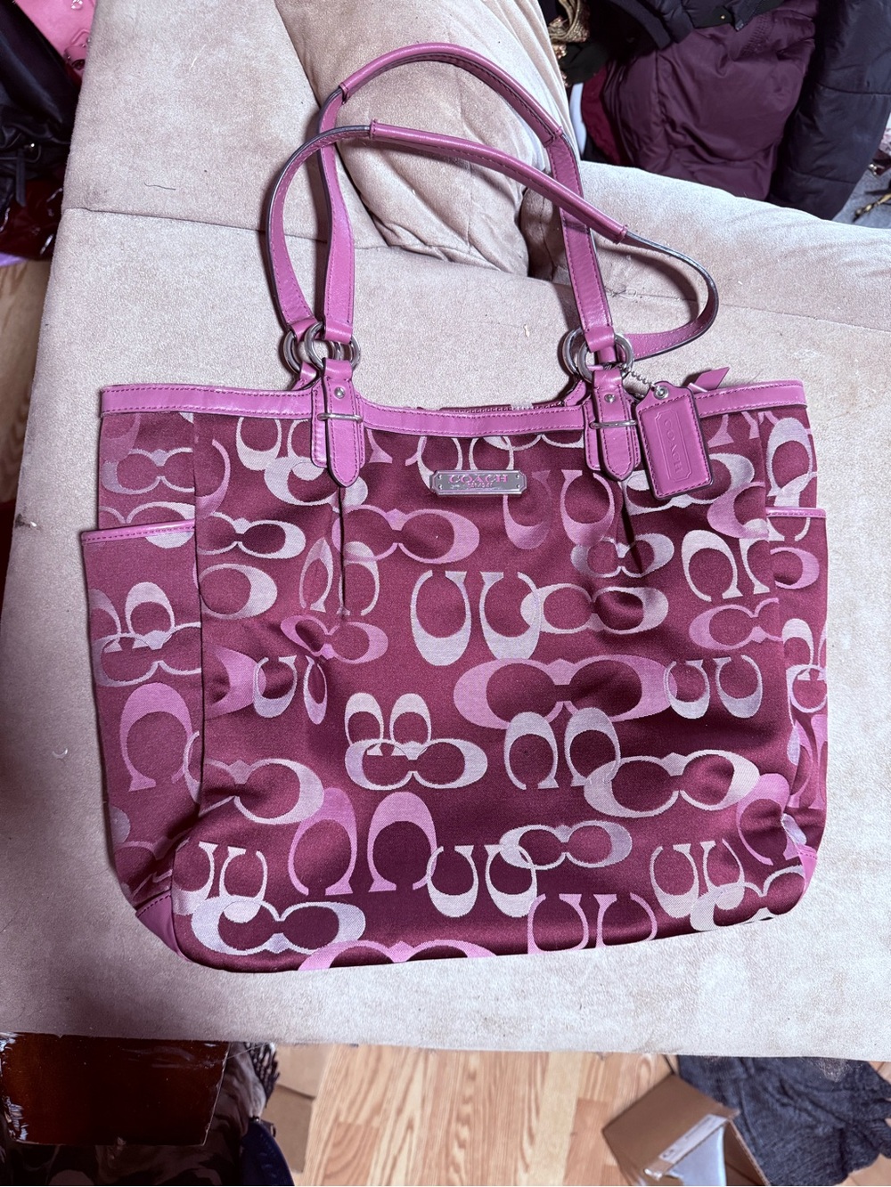 Coach Pink Signature Logo Tote with Pink Trim